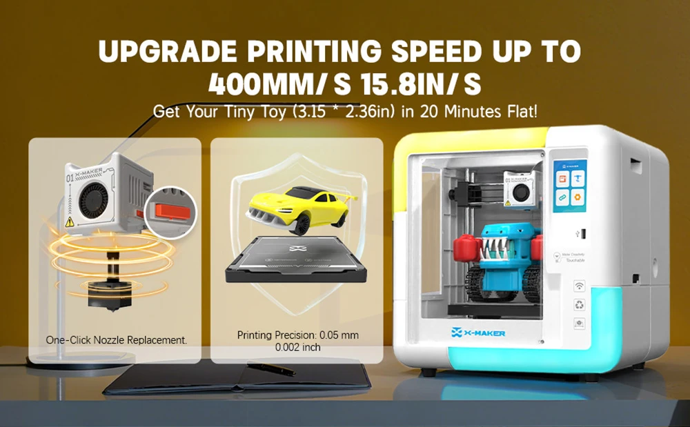 AOSEED X-MAKER AI+ V4.0 Imprimante 3D, Précision de 0.05mm, Vitesse d’impression de 400mm/s, Volume de construction de 150x150x150mm, Température de la buse de 260℃, Totalement fermée, Wi-Fi et reprise de l’impression, Adaptée aux enfants avec plu