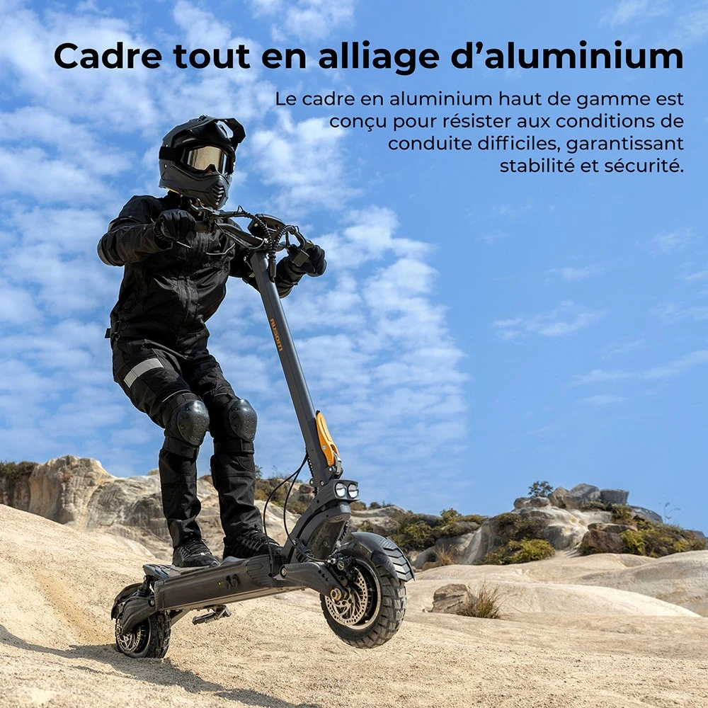 Trottinette électrique Ausom F1 Max, moteur 2 x 1 400 W, batterie 60 V 20,8 Ah, pneus 10 pouces, vitesse maximale 72 km/h, autonomie maximale 100 km, freins à disque hydrauliques avant et arrière, verrouillage NFC et par code