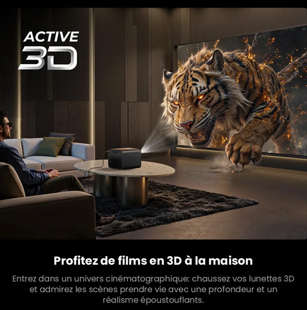 Ultimea Poseidon E100 Projecteur, 1800 ANSI, 1080P natif, décodage 4K, mise au point automatique et correction keystone 6D, image 3D active, Intervenants 10W*2, Google TV