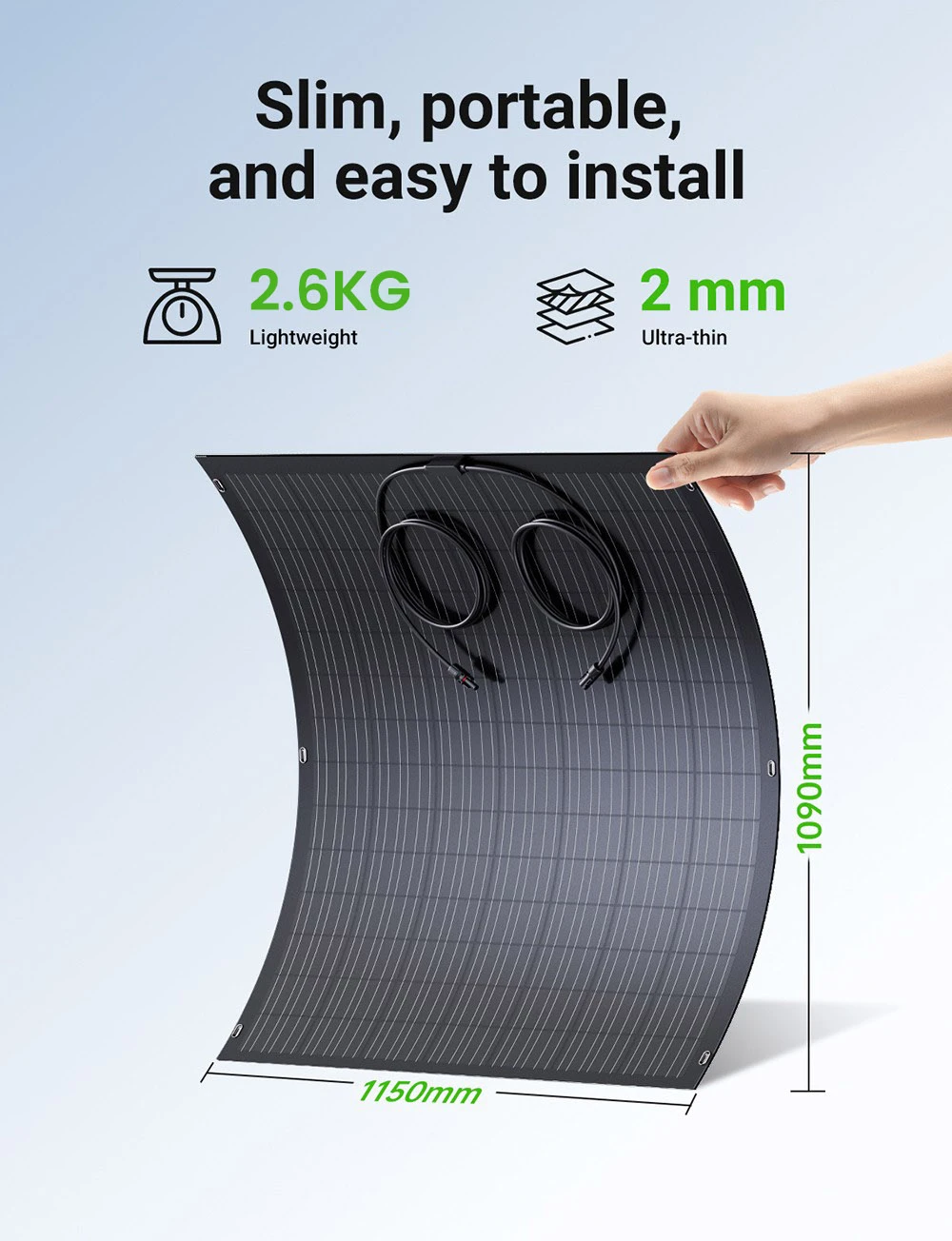 LIONSHEE LS-SP240 240W Flexible Solar Panel 2PCS, 17.55% High Efficiency, Bendable Up to 120°, 182x83mm Mono Solar Cell, IP67 Waterproof, For RV/Boat/Rooftop