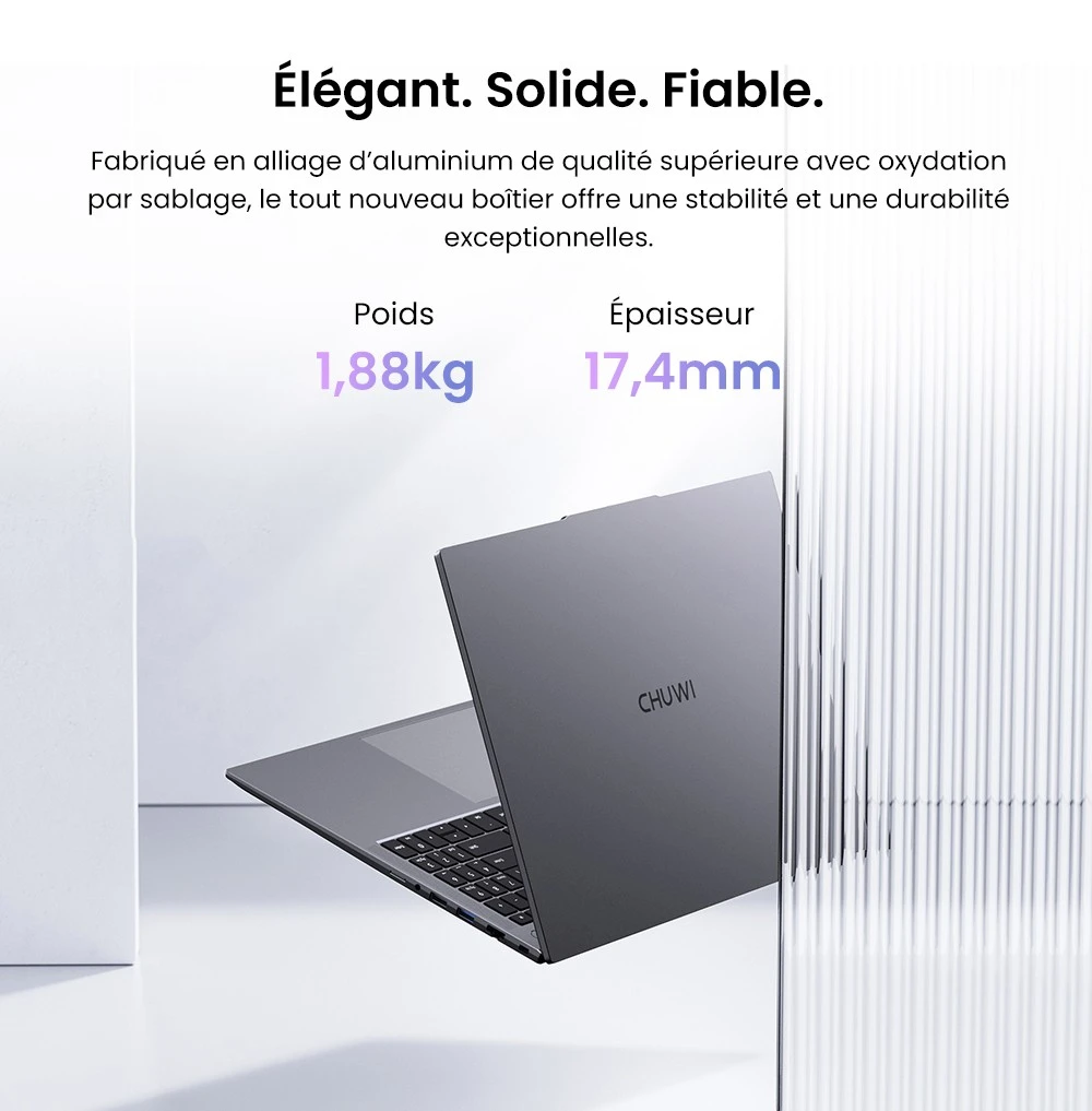 Ordinateur portable CHUWI CoreBook Plus, écran IPS 16 pouces 1920 x 1200, AMD Ryzen 5 7430U 6 cœurs cadencé à 4,3 GHz maximum, 16 Go de RAM, 512 Go de SSD, Wi-Fi 6, Bluetooth 5.2, 2 ports Type-C complets, 2 ports USB 3.2, 1 port USB 2.0, 1 emplacement pour carte TF, 1 port HDMI, 1 port RJ45, 1 port audio