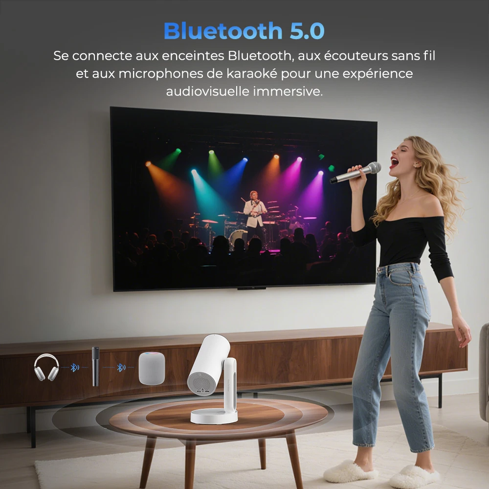 ETOE Starfish Plus Projecteur, Google TV intégré, rotation à 140°, 1080p natif, 300 ANSI, décodage 4K, veilleuse tactile, correction automatique du trapèze et mise au point automatique