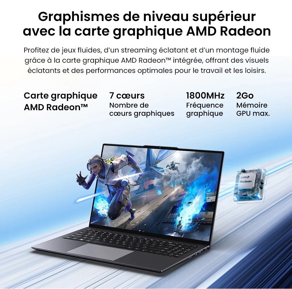 Ordinateur portable CHUWI CoreBook Plus, écran IPS 16 pouces 1920 x 1200, AMD Ryzen 5 7430U 6 cœurs cadencé à 4,3 GHz maximum, 16 Go de RAM, SSD 512 Go, Wi-Fi 6, Bluetooth 5.2, 2 ports Type-C complets, 2 ports USB 3.2, 1 port USB 2.0, 1 emplacement pour carte TF, 1 port HDMI, 1 port RJ45, 1 port audio