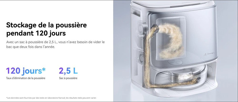 Narwal Freo Flow Aspirateur Robot et Serpillière, Aspiration 22 000Pa, Évitement d’Obstacles par IA à Double Caméra, Serpillière à Eau Chaude, Nettoyage des Tapis et Bords, Vidage Automatique, Sac à Poussière 2,5L, Commande Vocale - Blanc