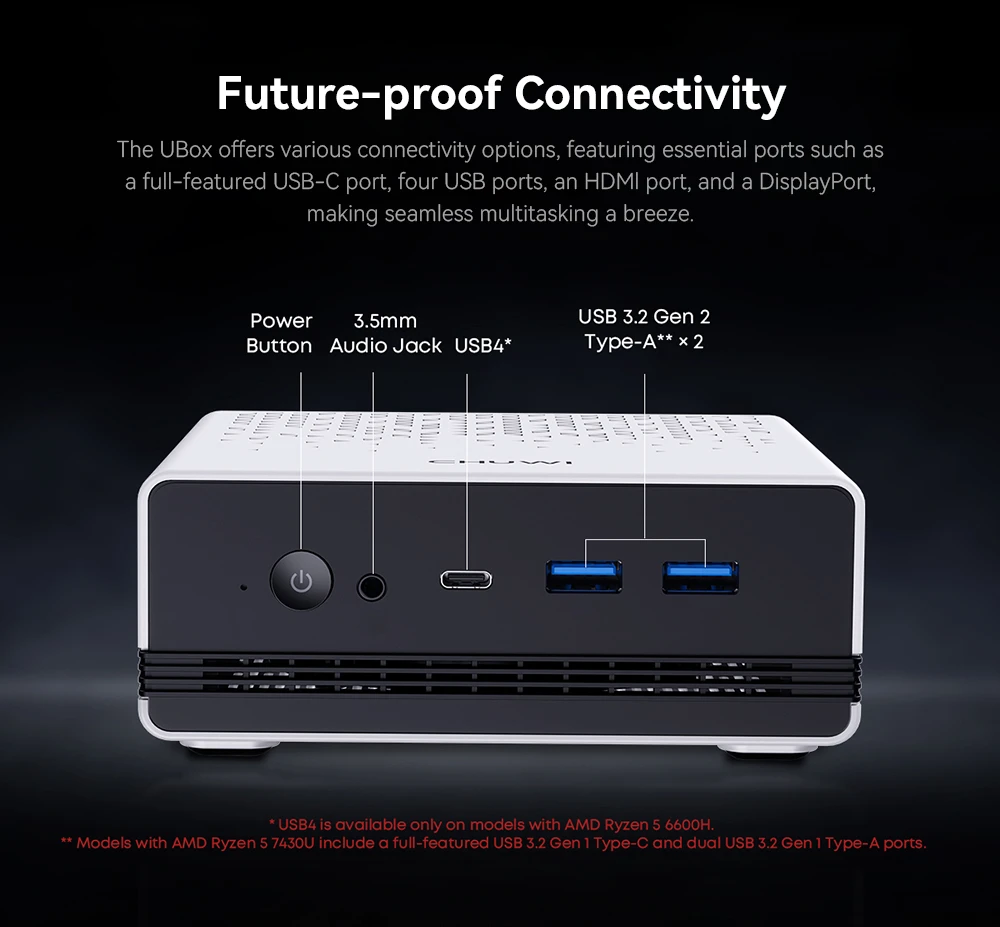 CHUWI UBox Mini PC, AMD Ryzen 5 7430U 6 Cores Max 4.3GHz, 16GB RAM 512GB SSD, Full-featured USB-C + HDMI + DP 4K Triple Display, WiFi 6 Bluetooth 5.2, 2*USB3.2, 2*USB2.0, 2*2.5G LAN, 1*Audio Jack