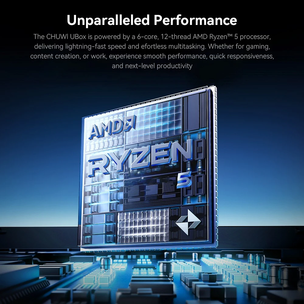 CHUWI UBox Mini PC, AMD Ryzen 5 7430U 6 Cores Max 4.3GHz, 16GB RAM 512GB SSD, Full-featured USB-C + HDMI + DP 4K Triple Display, WiFi 6 Bluetooth 5.2, 2*USB3.2, 2*USB2.0, 2*2.5G LAN, 1*Audio Jack