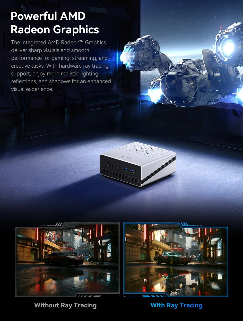 CHUWI UBox Mini PC, AMD Ryzen 5 7430U 6 Cores Max 4.3GHz, 16GB RAM 512GB SSD, Full-featured USB-C + HDMI + DP 4K Triple Display, WiFi 6 Bluetooth 5.2, 2*USB3.2, 2*USB2.0, 2*2.5G LAN, 1*Audio Jack