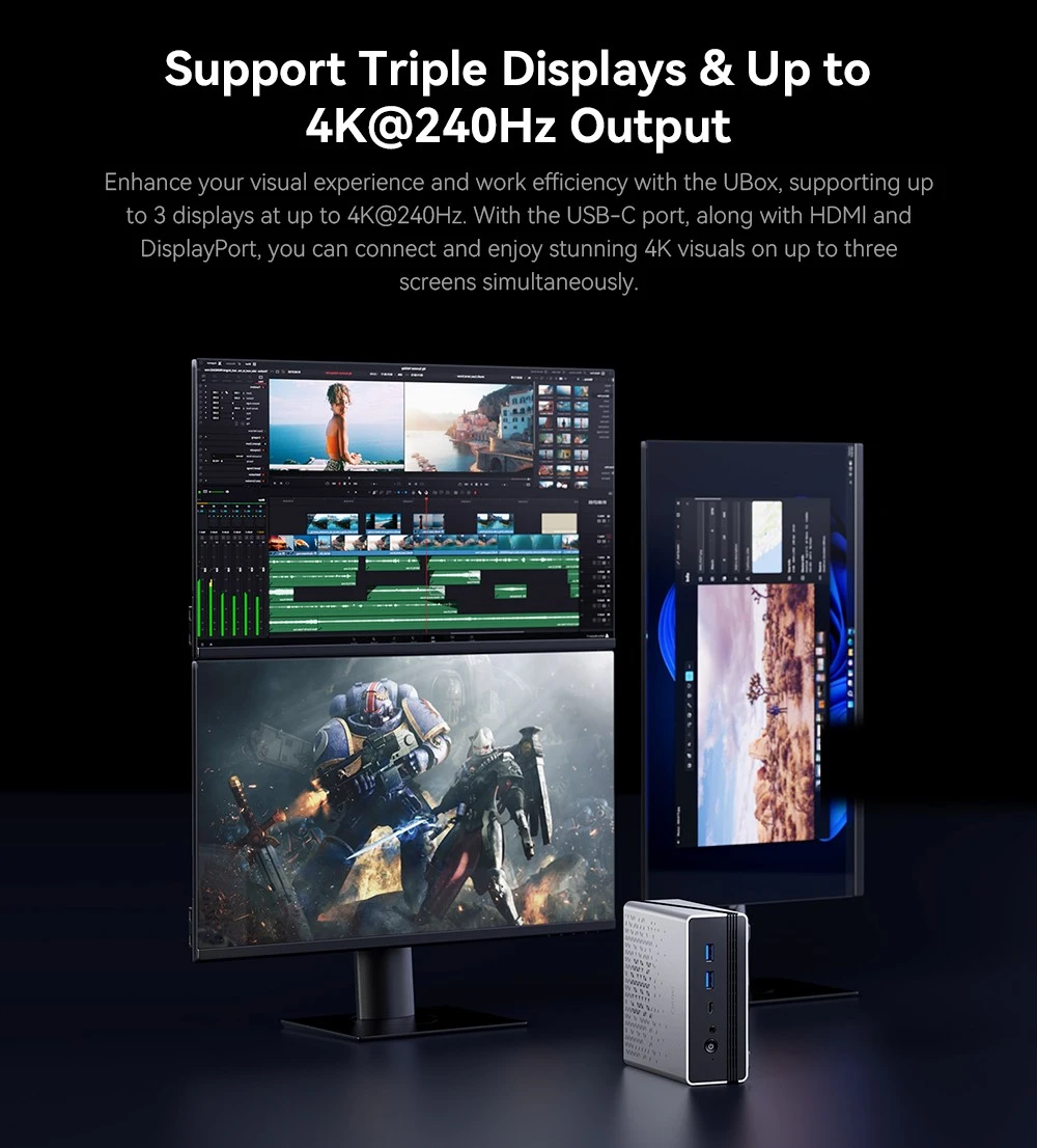 CHUWI UBox Mini PC, AMD Ryzen 5 7430U 6 Cores Max 4.3GHz, 16GB RAM 512GB SSD, Full-featured USB-C + HDMI + DP 4K Triple Display, WiFi 6 Bluetooth 5.2, 2*USB3.2, 2*USB2.0, 2*2.5G LAN, 1*Audio Jack