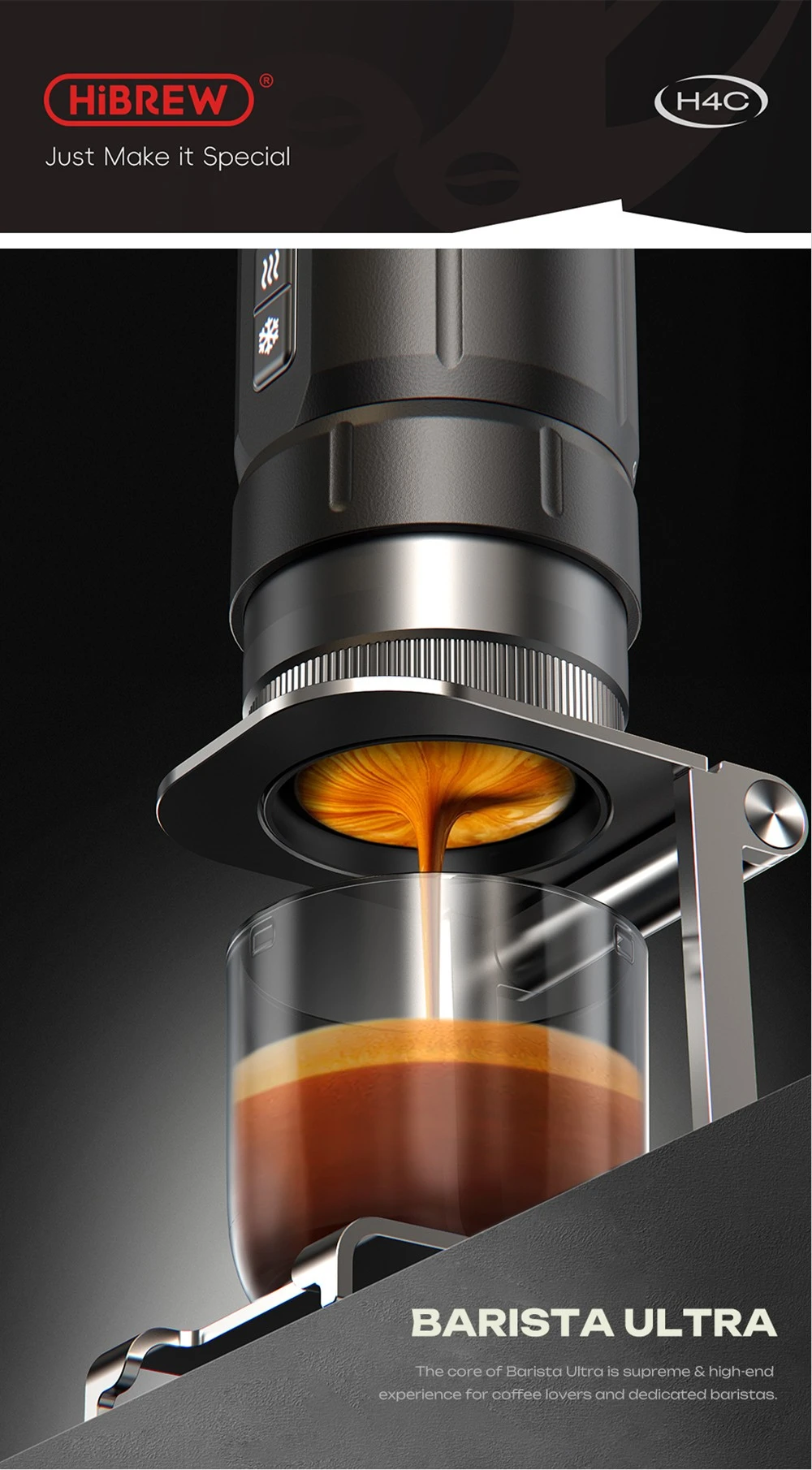 HiBREW H4C ultra prenosni aparat za espresso kavo, brezžično ogrevanje, 20 barov, 100 ml rezervoar za vodo, odstranljiva baterija - črna