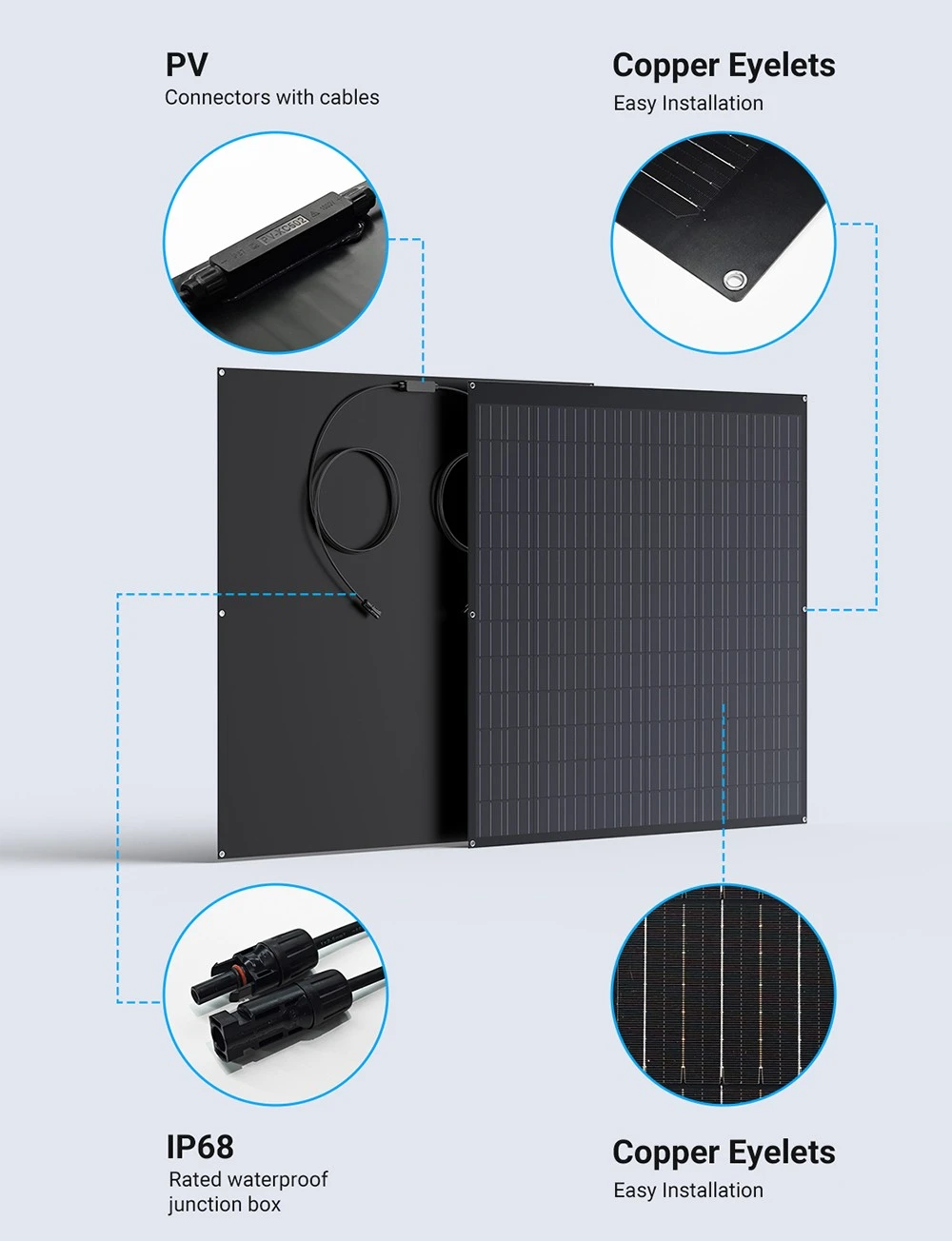 LIONSHEE LS-SP240 240W Flexible Solar Panel 2PCS, 17.55% High Efficiency, Bendable Up to 120°, 182x83mm Mono Solar Cell, IP67 Waterproof, For RV/ Balcony/ Backpacks