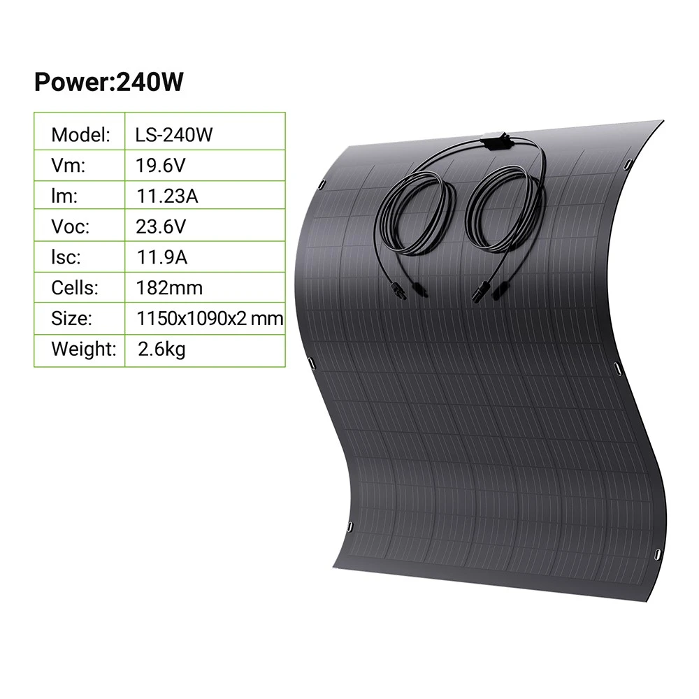 LIONSHEE LS-SP240 240W Flexible Solar Panel 2PCS, 17.55% High Efficiency, Bendable Up to 120°, 182x83mm Mono Solar Cell, IP67 Waterproof, For RV/ Balcony/ Backpacks