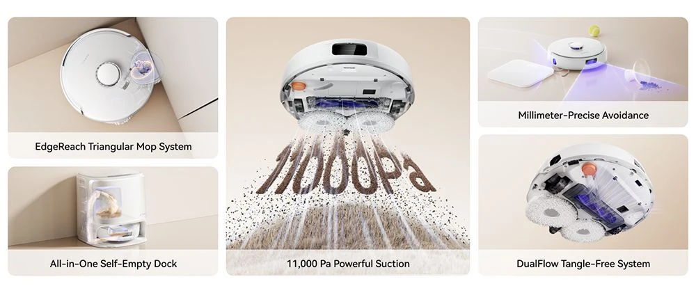 Narwal Freo X10 Pro robotporszívó, gubancmentes robotfelmosó, 8500 Pa erős szívás, önürítő, automatikus felmosómosás, automatikus szárítás, akadálykerülés, ideális háziállatok szőréhez és kemény padlóhoz - fehér