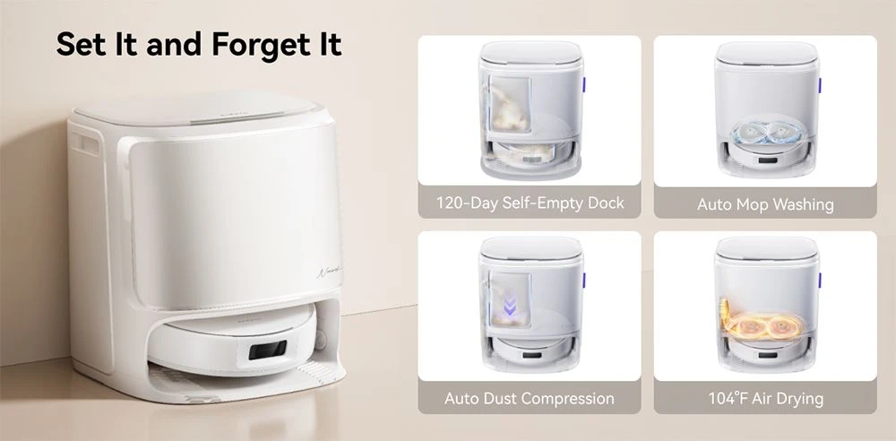 Narwal Freo X10 Pro Robot Vacuum Cleaner, Tangle Free Robot Mop, 8500Pa Powerful Suction, Self-Emptying, Auto Mop Washing, Auto Drying, Obstacle Avoidance, Ideal for Pet Hair and Hard Floor - White