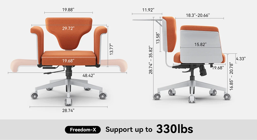 NEWTRAL Freedom-X-FF - Столът, на който най-накрая можете да работите удобно навсякъде 6 Newtral FF-O Freedom-X Многопозиционен стол с подлакътник - оранжев