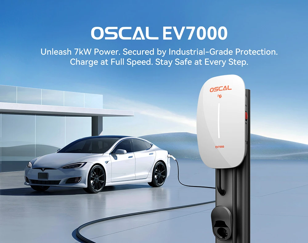 Chargeur mural intelligent Oscal EV7000 (prise UE) avec accès par carte RFID et contrôle par application, compact et puissant, plus rapide, plus intelligent et plus sûr - Blanc