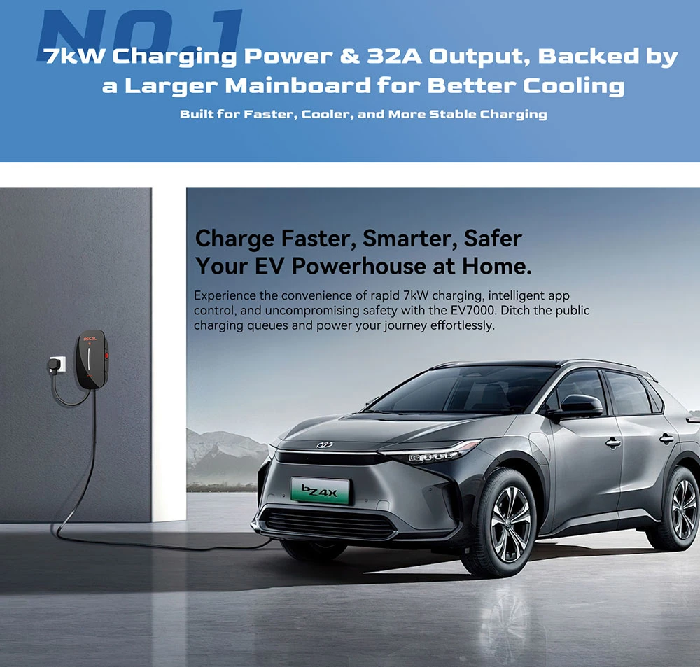 Chargeur mural intelligent Oscal EV7000 (prise UE) avec accès par carte RFID et contrôle par application, compact et puissant, plus rapide, plus intelligent et plus sûr - Blanc