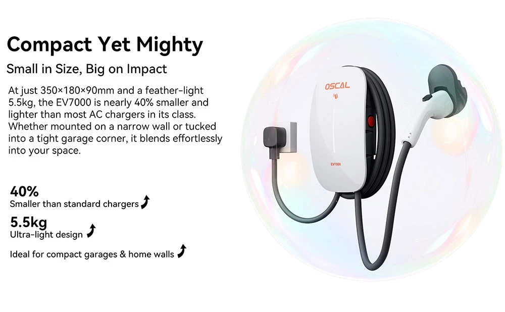 Chargeur mural intelligent Oscal EV7000 (prise UE) avec accès par carte RFID et contrôle par application, compact et puissant, plus rapide, plus intelligent et plus sûr - Blanc