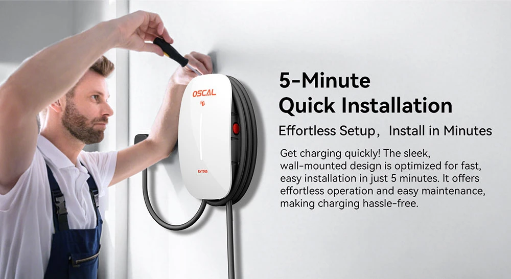 Chargeur mural intelligent Oscal EV7000 (prise UE) avec accès par carte RFID et contrôle par application, compact et puissant, plus rapide, plus intelligent et plus sûr - Blanc