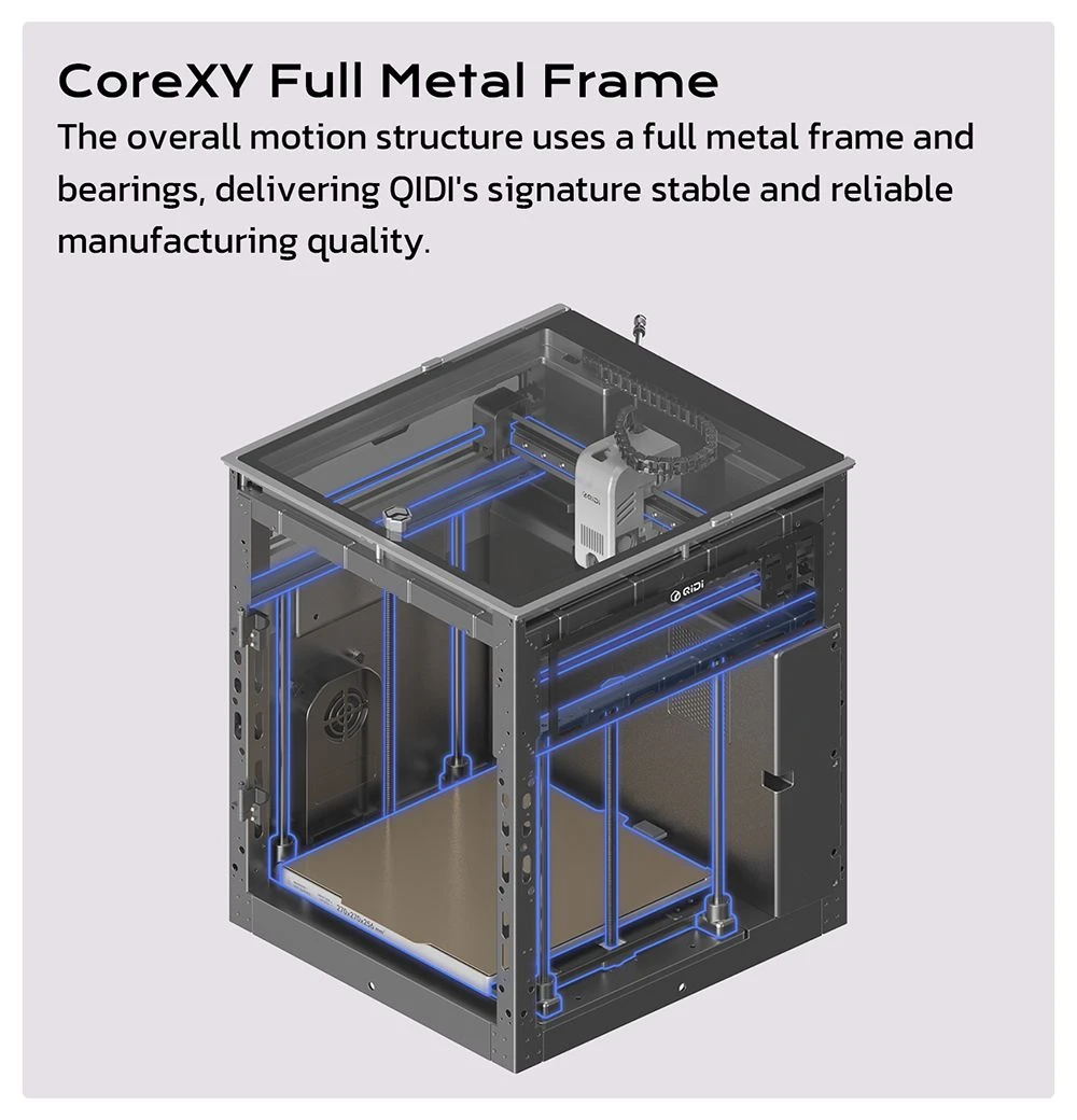 Imprimante 3D QIDI TECH Q2, haute vitesse 600 mm/s, tête chauffante 370 °C, chambre fermée 65 °C, mise à niveau automatique, caméra IA, grand volume de fabrication 270 × 270 × 256 mm, compatible PLA/ABS/PETG/TPU et matériaux avancés