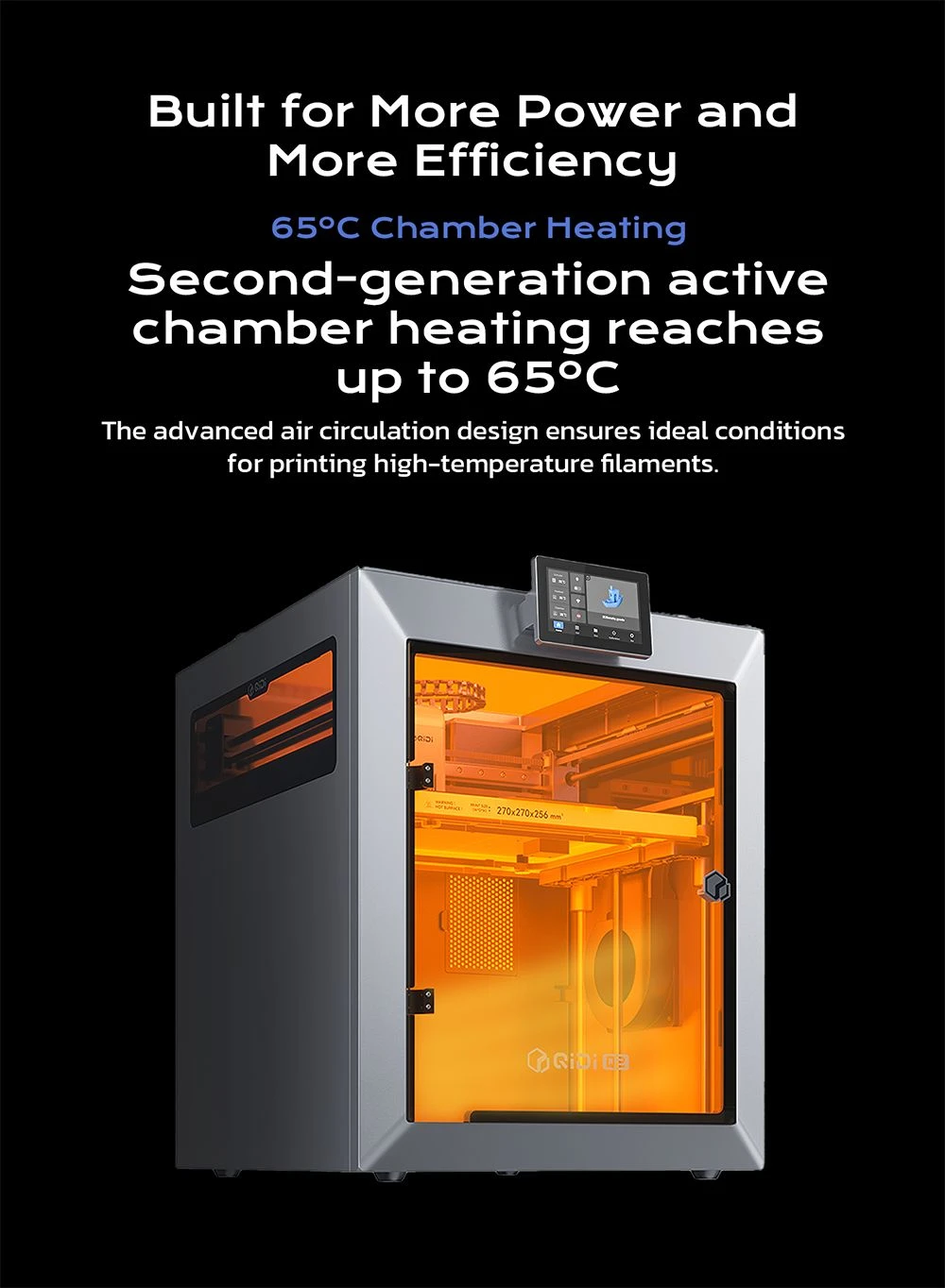Imprimante 3D QIDI TECH Q2, haute vitesse 600 mm/s, tête chauffante 370 °C, chambre fermée 65 °C, mise à niveau automatique, caméra IA, grand volume de fabrication 270 × 270 × 256 mm, compatible PLA/ABS/PETG/TPU et matériaux avancés