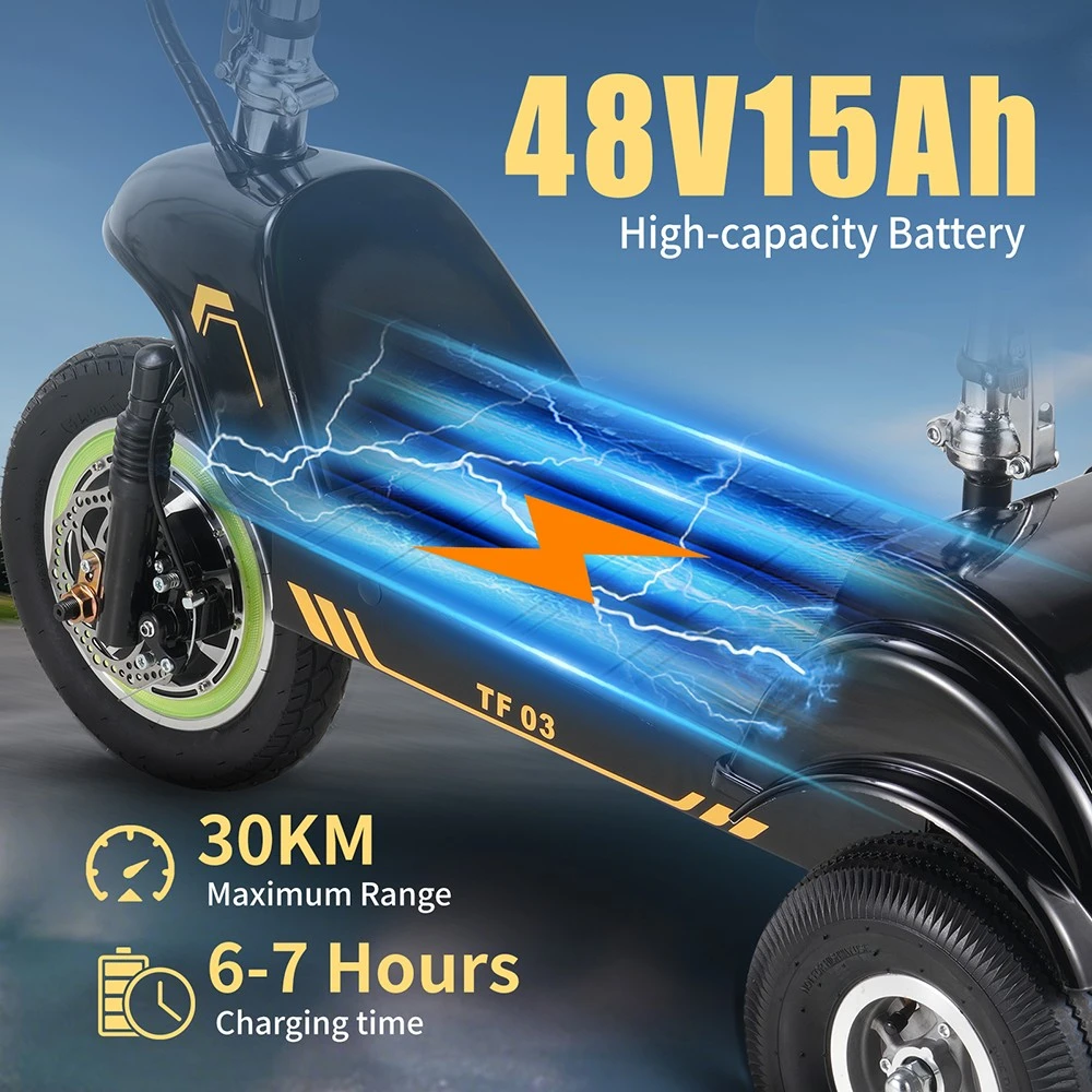 TWOFISH TF03 Electric Scooter with Removable Seat, 350W Motor, 48V 15Ah Battery, Front 12 inch & Rear 10 inch Tires, 28km/h Max Speed, 30km Range, Disc Brakes, Front Spring Suspension