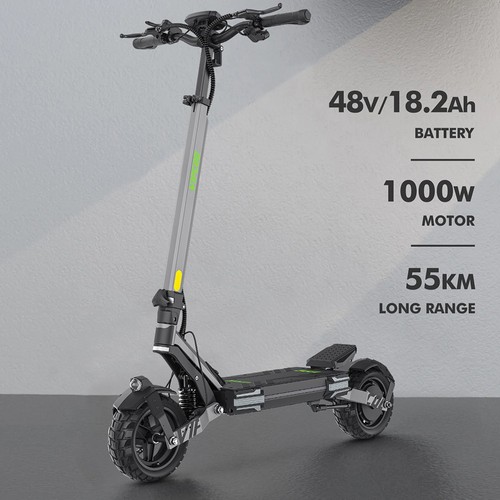 Vipcoo VS6 Electric Scooter, 1000W Motor, 48V 18.2Ah Battery, 10 inch Tires, 25km/h Max Speed, 55km Range, Front & Rear Mechanical Disc Brakes, Front & Rear Spring Damping, LED Smart Display, NFC Unlock