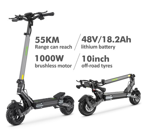Vipcoo VS6 Electric Scooter, 1000W Motor, 48V 18.2Ah Battery, 10 inch Tires, 25km/h Max Speed, 55km Range, Front & Rear Mechanical Disc Brakes, Front & Rear Spring Damping, LED Smart Display, NFC Unlock