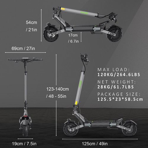 Vipcoo VS6 Electric Scooter, 1000W Motor, 48V 18.2Ah Battery, 10 inch Tires, 25km/h Max Speed, 55km Range, Front & Rear Mechanical Disc Brakes, Front & Rear Spring Damping, LED Smart Display, NFC Unlock