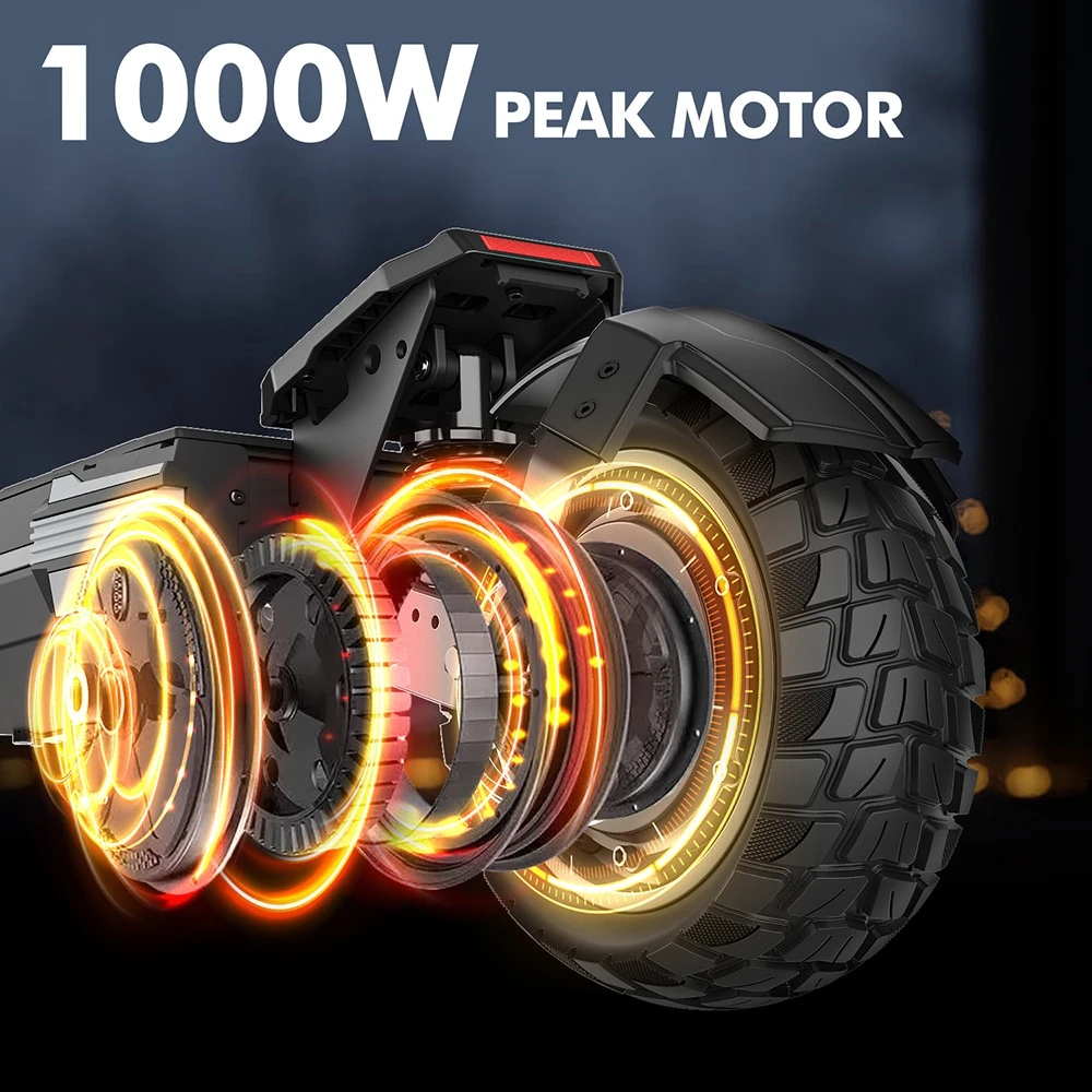 Trottinette électrique Vipcoo VS6, moteur 1000 W, batterie 48 V 18,2 Ah, pneus 10 pouces, vitesse maximale 25 km/h, autonomie 55 km, freins à disque mécaniques avant et arrière, amortissement par ressorts avant et arrière, écran LED intelligent, déverrouillage NFC