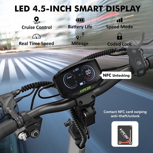 Vipcoo VS6 Electric Scooter, 1000W Motor, 48V 18.2Ah Battery, 10 inch Tires, 25km/h Max Speed, 55km Range, Front & Rear Mechanical Disc Brakes, Front & Rear Spring Damping, LED Smart Display, NFC Unlock