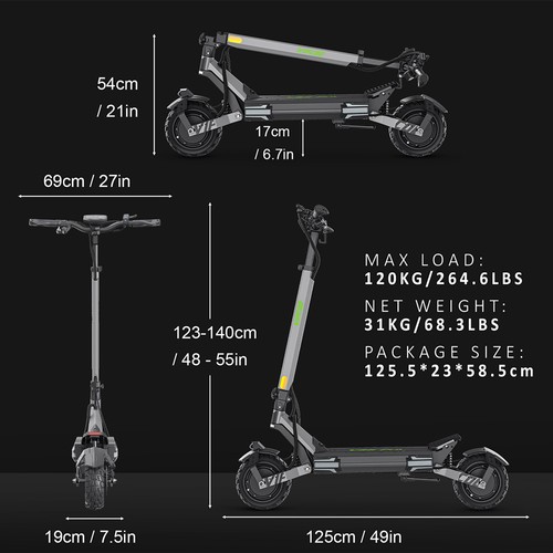 Vipcoo VS6 Pro Electric Scooter, 1200W*2 Motor, 52V 20.8Ah Battery, 10 inch Tires, 25km/h Max Speed, 65km Range, Front & Rear Mechanical Disc Brakes, Front & Rear Shock Absorption, LED Display, NFC Unlock