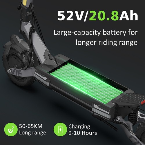 Vipcoo VS6 Pro Electric Scooter, 1200W*2 Motor, 52V 20.8Ah Battery, 10 inch Tires, 25km/h Max Speed, 65km Range, Front & Rear Mechanical Disc Brakes, Front & Rear Shock Absorption, LED Display, NFC Unlock