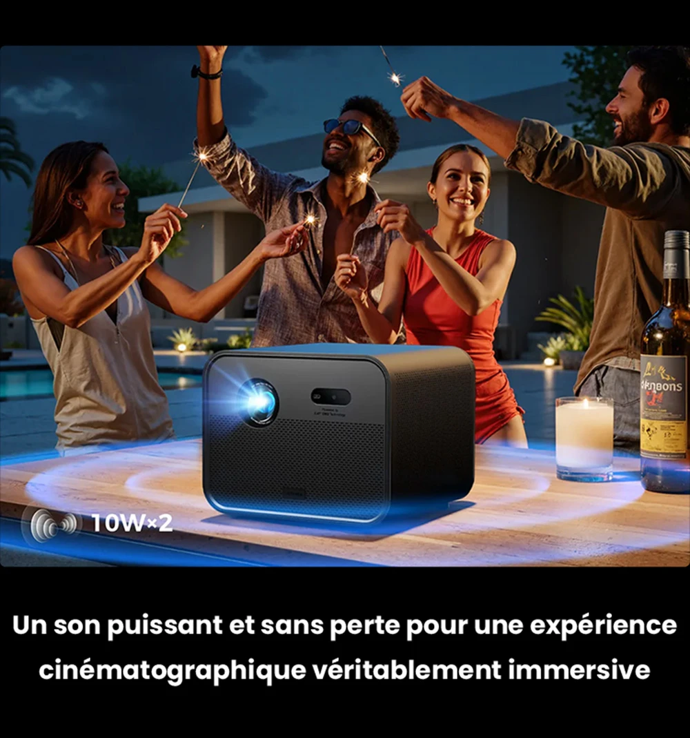 Ultimea Poseidon E100 Projecteur, 1800 ANSI, 1080P natif, décodage 4K, mise au point automatique et correction keystone 6D, image 3D active, Intervenants 10W*2, Google TV