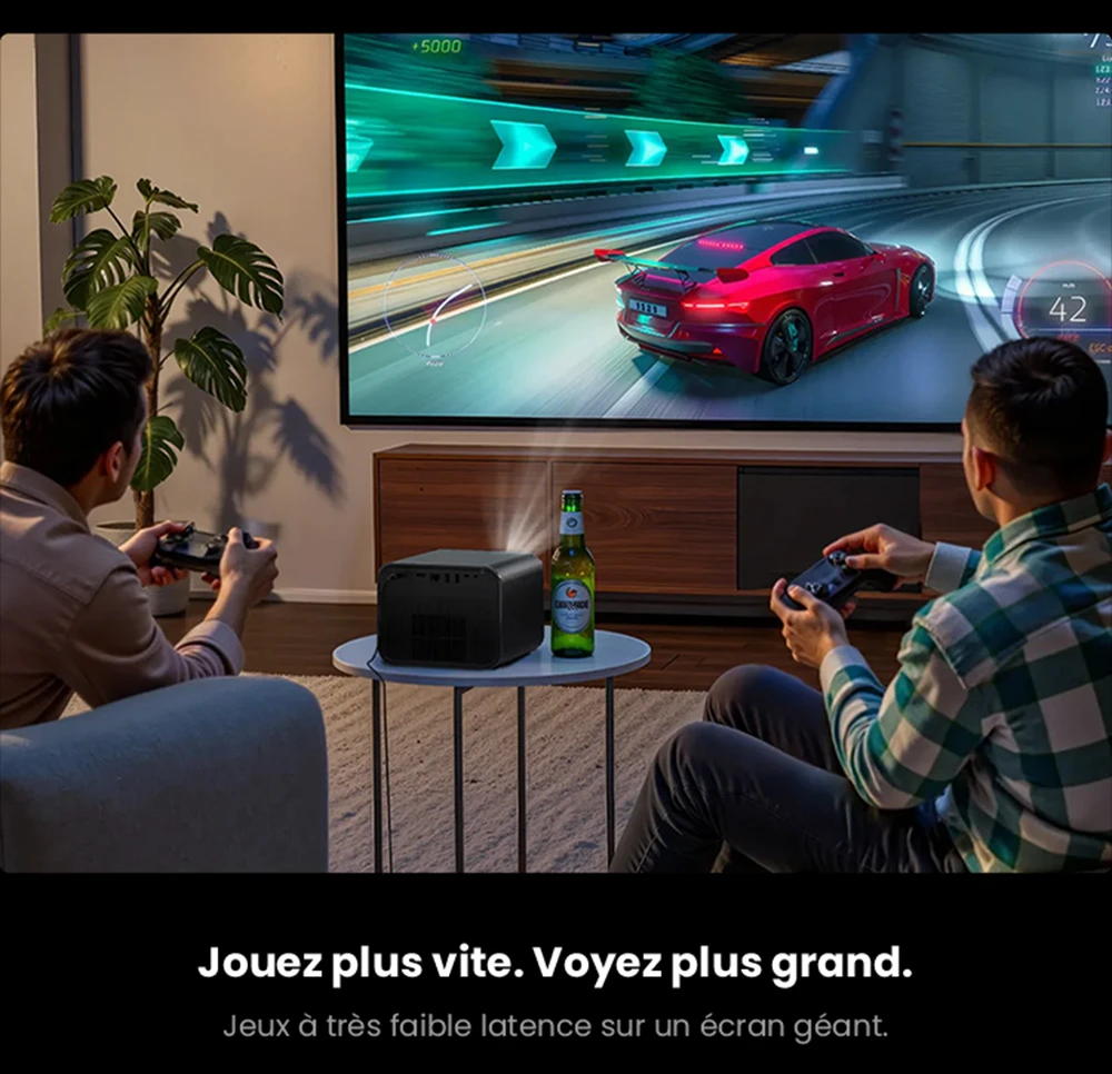 Ultimea Poseidon E100 Projecteur, 1800 ANSI, 1080P natif, décodage 4K, mise au point automatique et correction keystone 6D, image 3D active, Intervenants 10W*2, Google TV