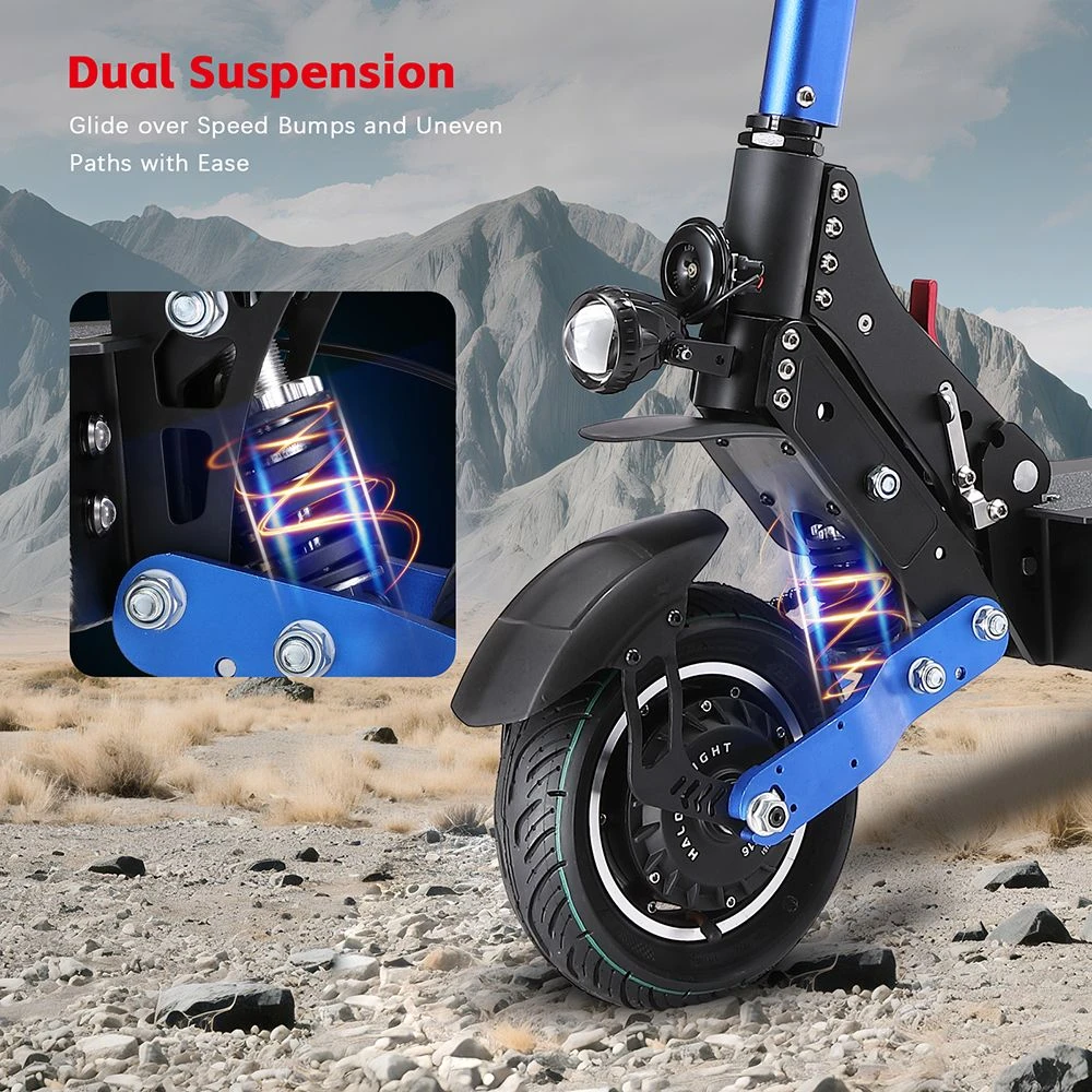 Halo Knight T108 Trottinette électrique, Pneu de route 10 pouces, Double moteur 1000W, Vitesse maximale 65 km/h, Batterie 52V 28.8Ah, Autonomie maximale 60 km, Charge maximale 150 kg, Frein hydraulique, IPX4 Étanchéité - Noir