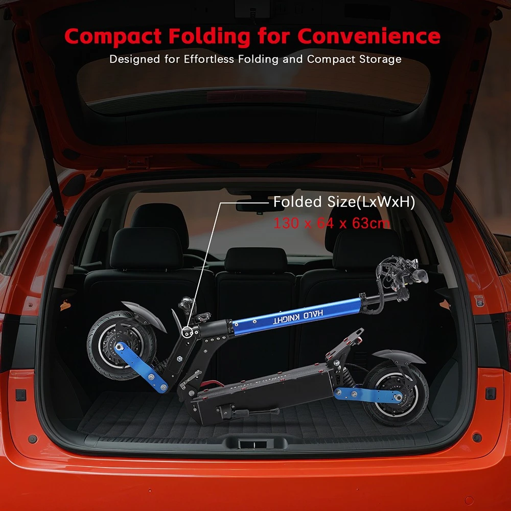 Halo Knight T108 Trottinette électrique, Pneu de route 10 pouces, Double moteur 1000W, Vitesse maximale 65 km/h, Batterie 52V 28.8Ah, Autonomie maximale 60 km, Charge maximale 150 kg, Frein hydraulique, IPX4 Étanchéité - Noir