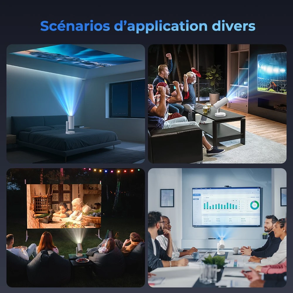 ETOE Starfish Plus Projecteur, Google TV intégré, rotation à 140°, 1080p natif, 300 ANSI, décodage 4K, veilleuse tactile, correction automatique du trapèze et mise au point automatique
