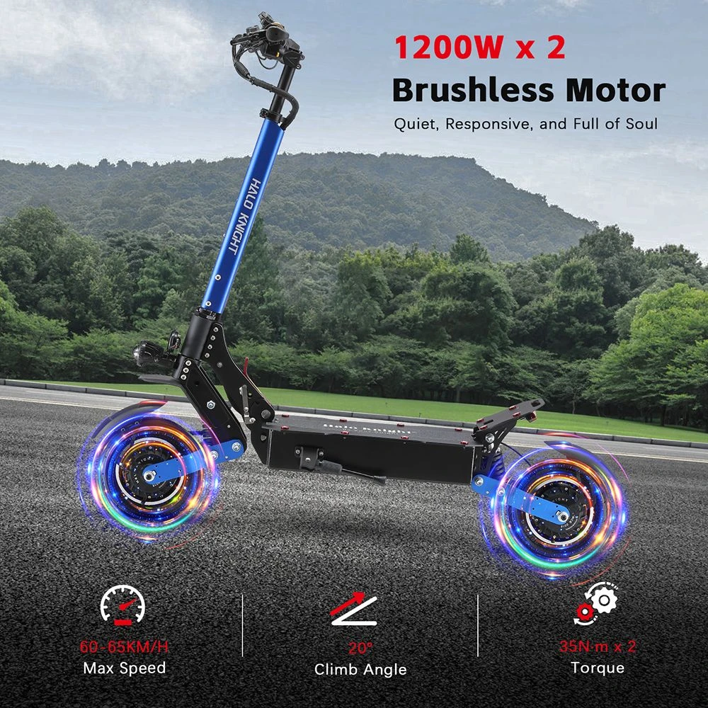 Halo Knight T108 Trottinette électrique, Pneu de route 10 pouces, Double moteur 1000W, Vitesse maximale 65 km/h, Batterie 52V 28.8Ah, Autonomie maximale 60 km, Charge maximale 150 kg, Frein hydraulique, IPX4 Étanchéité - Noir