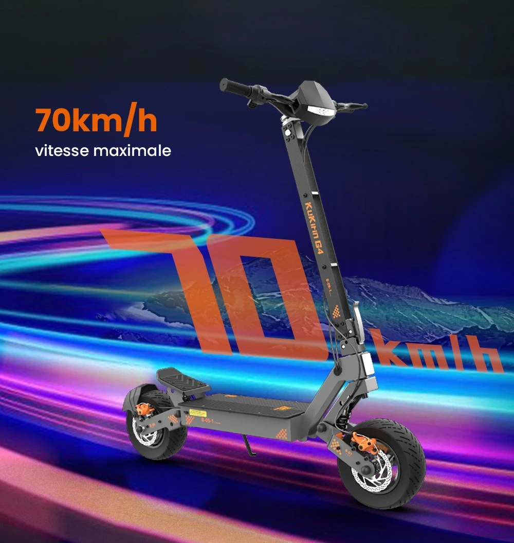 KuKirin G4 Trottinette électrique, moteur 2 x 1 000 W, batterie 60 V 20 Ah, pneus 11 pouces, vitesse maximale 70 km/h, autonomie 75 km, freins à disque avant et arrière, amortisseur à quatre bras