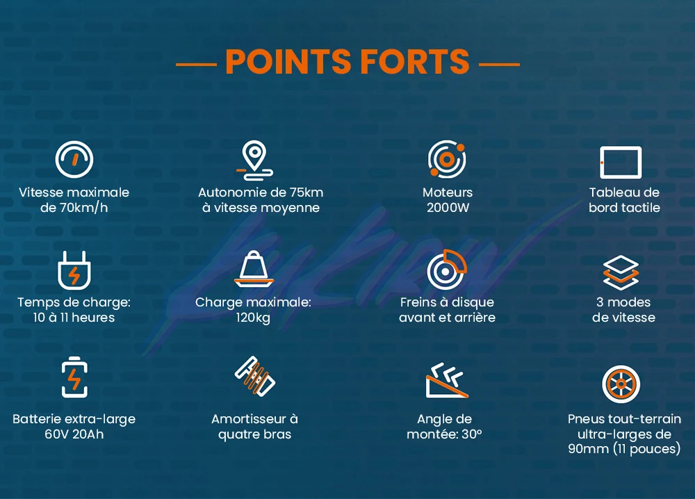 KuKirin G4 Trottinette électrique, moteur 2 x 1 000 W, batterie 60 V 20 Ah, pneus 11 pouces, vitesse maximale 70 km/h, autonomie 75 km, freins à disque avant et arrière, amortisseur à quatre bras
