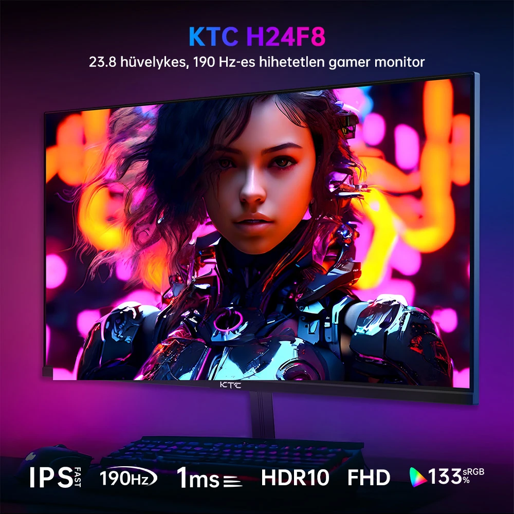 KTC H24F8 gamer monitor – Elölnézet, vékony kávával