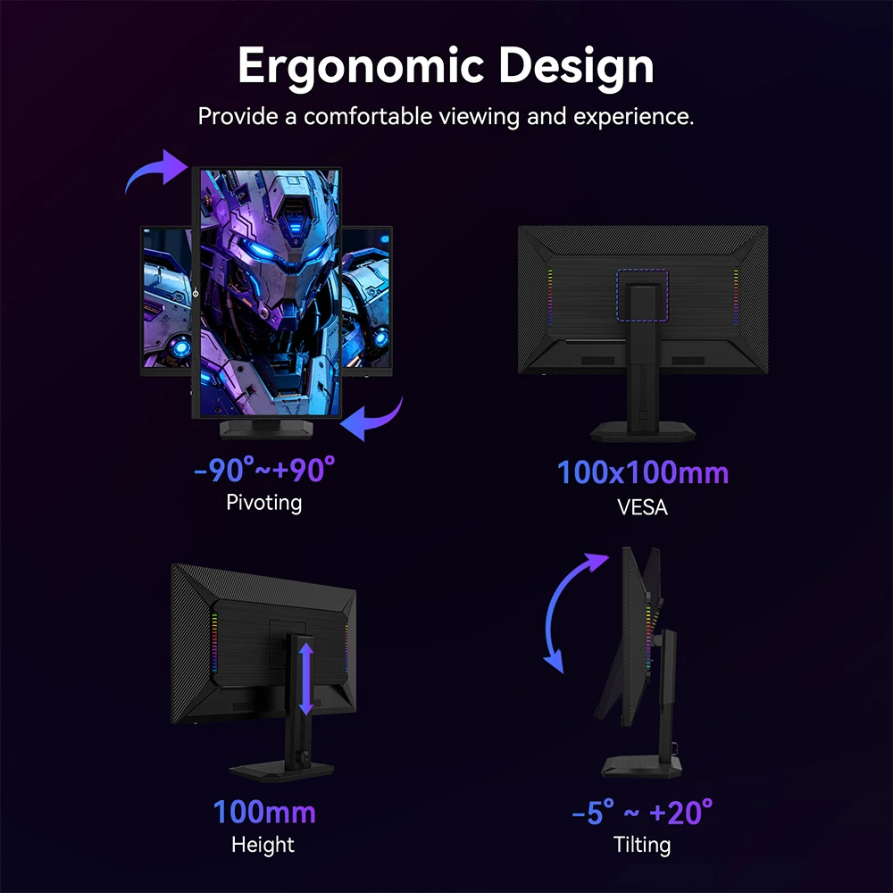 TITAN ARMY P2712V Gaming Monitor, 27 inch Fast IPS, 3840×2160@160Hz & 1920×1080@320Hz, HDR400, 12 Scenario Modes, Game Assist, 1ms GTG Response Time, Dynamic OD, RGB Gaming Lighting, Low Blue Light, 2*HDMI 2.1, 2*DP 1.4, 1*Audio