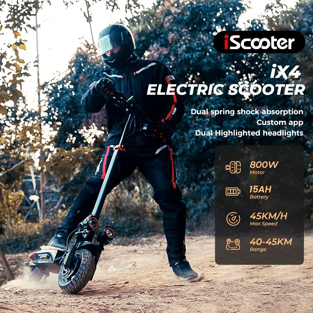 iScooter iX4 10-inch Electric Scooter 800W Motor max speed 45km/h 48V 15Ah Battery up to 40-45km Range App Control, Body Warning Light