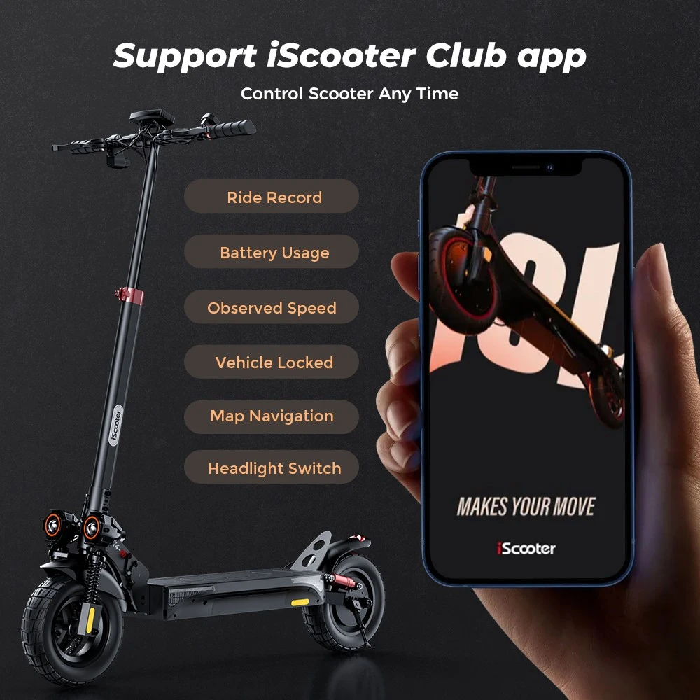 iScooter iX4 10-inch Electric Scooter 800W Motor max speed 45km/h 48V 15Ah Battery up to 40-45km Range App Control, Body Warning Light