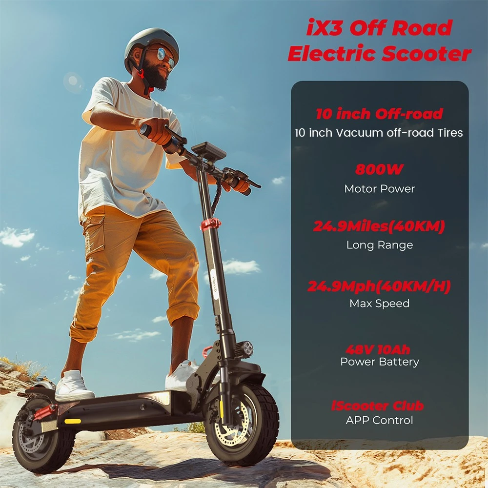 iScooter iX3 faltbarer Elektroroller, 10 Zoll Luftreifen, 800W Motor, 10Ah Akku, 40 km/h Höchstgeschwindigkeit, 40 km maximale Reichweite, einstellbare Lenkerhöhe, App-Steuerung