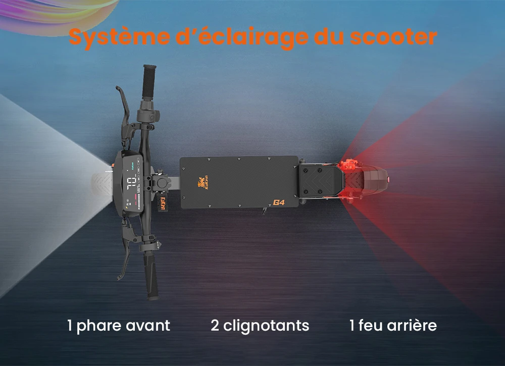 KuKirin G4 Trottinette électrique, moteur 2 x 1 000 W, batterie 60 V 20 Ah, pneus 11 pouces, vitesse maximale 70 km/h, autonomie 75 km, freins à disque avant et arrière, amortisseur à quatre bras