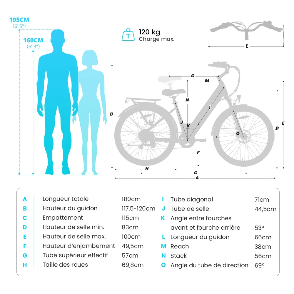 Vélo électrique Eleglide T2, moteur 250 W, batterie 36 V 13 Ah, pneus 27,5 x 2,1 pouces, vitesse maximale 25 km/h, autonomie maximale 100 km, freins à disque hydrauliques, fourche à suspension avec blocage, Shimano 7 vitesses, écran LCD, contrôle par application
