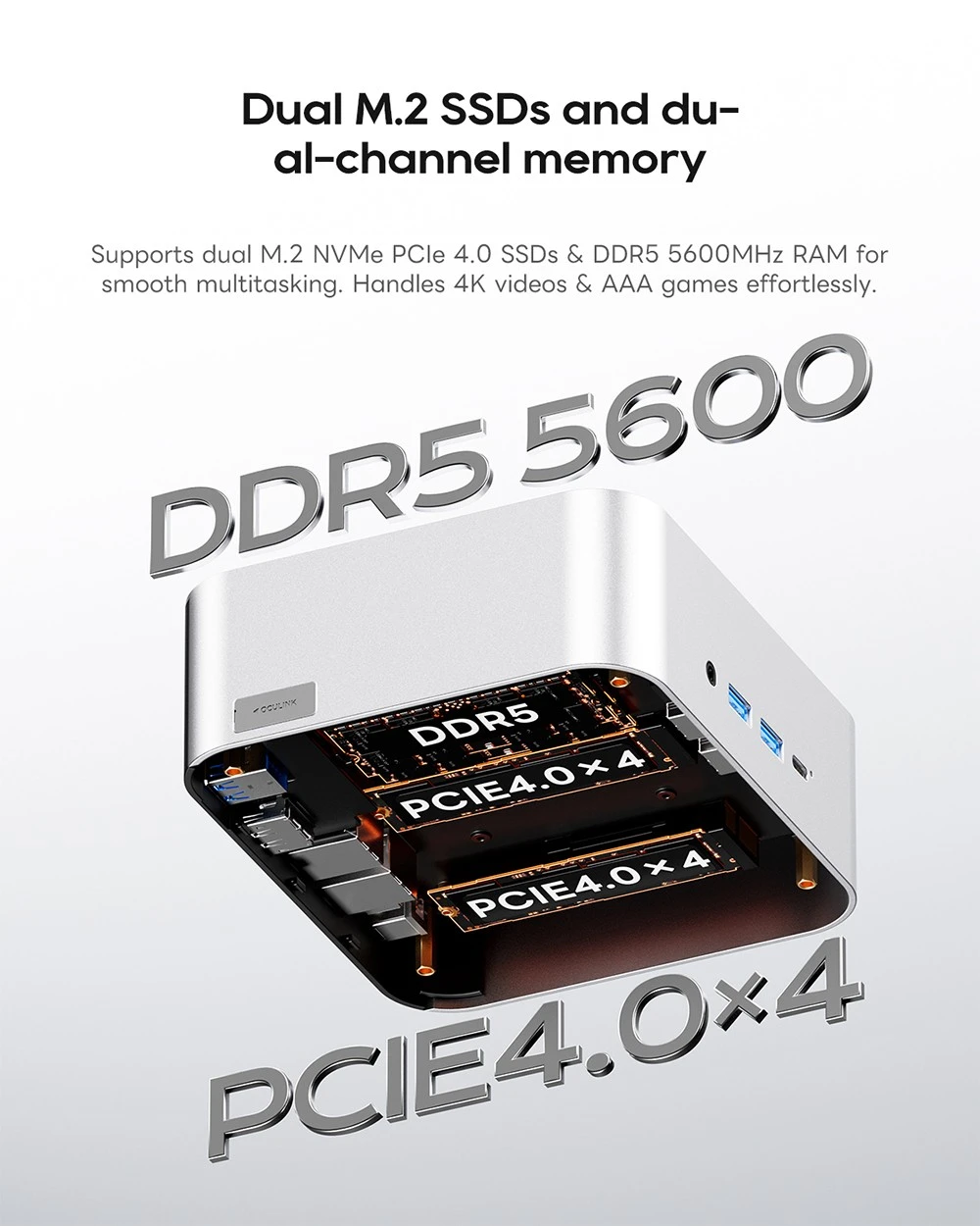 AOOSTAR MACO Mini PC, AMD Ryzen 7 H255 8 Cores Max 4.9GHz, 32GB DDR5 RAM 1TB SSD, 2*USB4 + HDMI + DP Quad Screen Display, WiFi 6, 2*USB3.2, 1*USB3.0, 1*USB2.0, 2*2.5G LAN, 1*OCuLink, Fingerprint Unlock - EU Plug