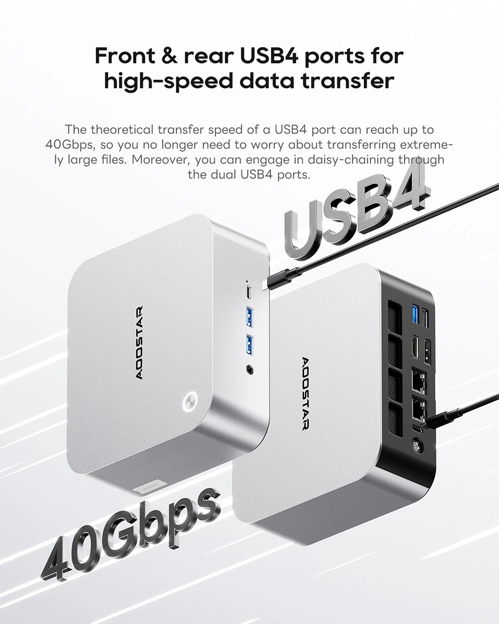 AOOSTAR MACO Mini PC, AMD Ryzen 7 H255 8 Cores Max 4.9GHz, 32GB DDR5 RAM 1TB SSD, 2*USB4 + HDMI + DP Quad Screen Display, WiFi 6, 2*USB3.2, 1*USB3.0, 1*USB2.0, 2*2.5G LAN, 1*OCuLink, Fingerprint Unlock - EU Plug