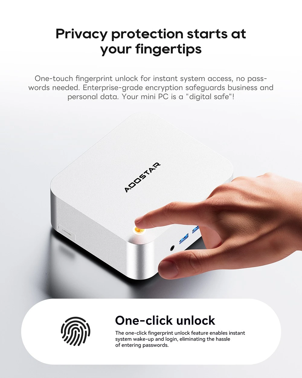 AOOSTAR MACO Mini PC, AMD Ryzen 7 H255 8 Cores Max 4.9GHz, 32GB DDR5 RAM 1TB SSD, 2*USB4 + HDMI + DP Quad Screen Display, WiFi 6, 2*USB3.2, 1*USB3.0, 1*USB2.0, 2*2.5G LAN, 1*OCuLink, Fingerprint Unlock - EU Plug